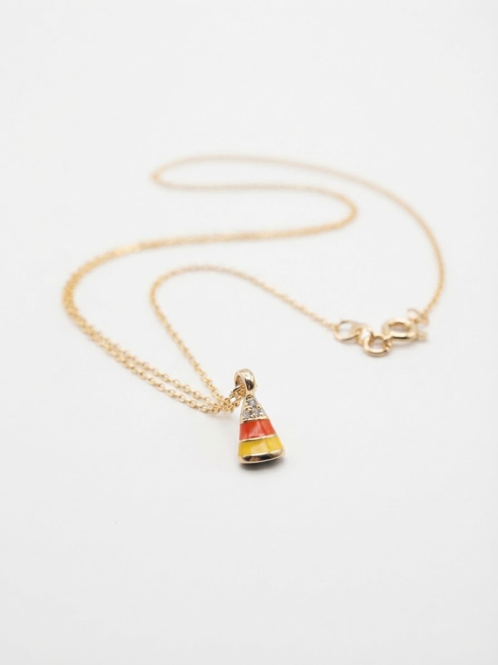 Vintage Gold-tone Candy Corn Pendant Necklace in Orange and Yellow